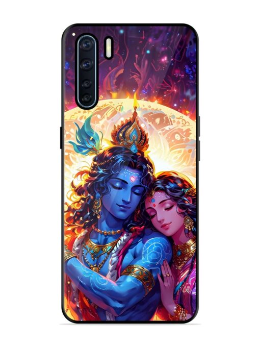 Radha Krishna Art Glossy Metal Phone Cover for Oppo F15