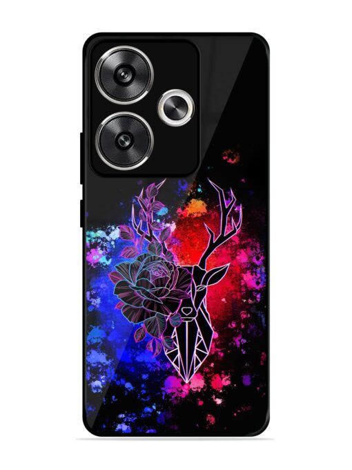 Floral Deer Art Glossy Metal Phone Cover for Poco F6 (5G)