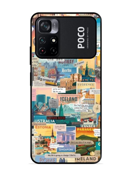 Travel Inspiration Collage Glossy Metal Phone Cover for Poco M4 Pro (5G) Zapvi