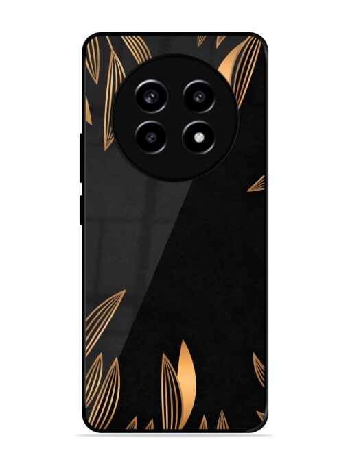 Golden Leaf Pattern Glossy Metal Phone Cover for Realme 13 (5G)