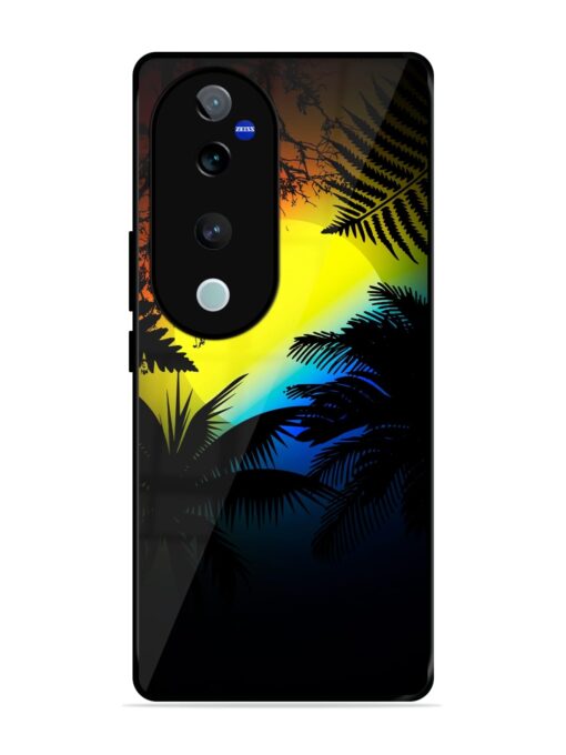 Colorful Sunset With Palm Trees Glossy Metal Phone Cover for Vivo T3 Ultra (5G)