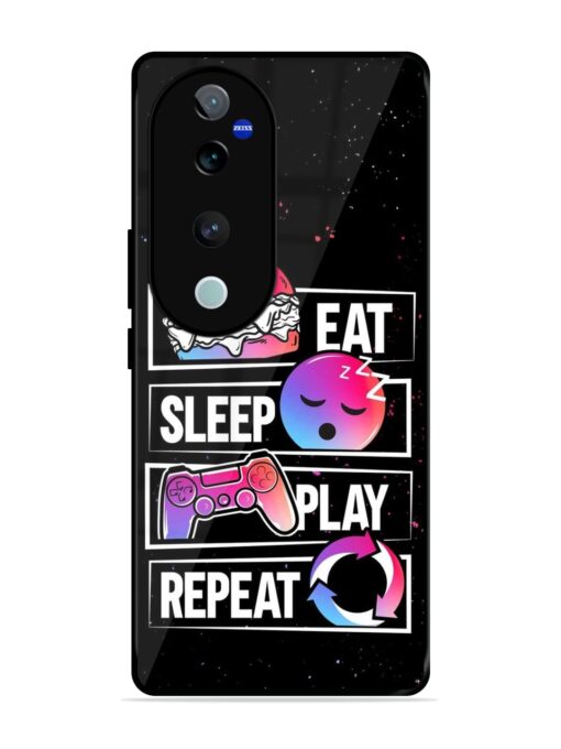 Eat Sleep Play Repeat Glossy Metal Phone Cover for Vivo V40 (5G)