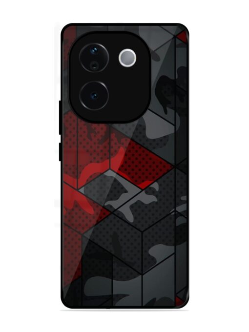 Red And Grey Pattern Glossy Metal Phone Cover for Iqoo Z9S Pro (5G)