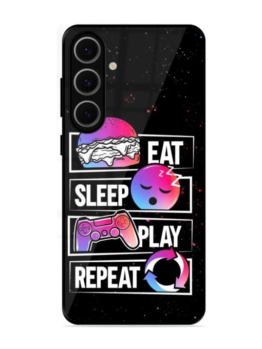 Eat Sleep Play Repeat Glossy Metal Phone Cover for Samsung Galaxy S24 Fe (5G)