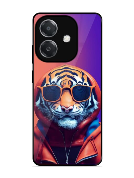 Tiger Animation Glossy Metal Phone Cover for Oppo A3X (5G)