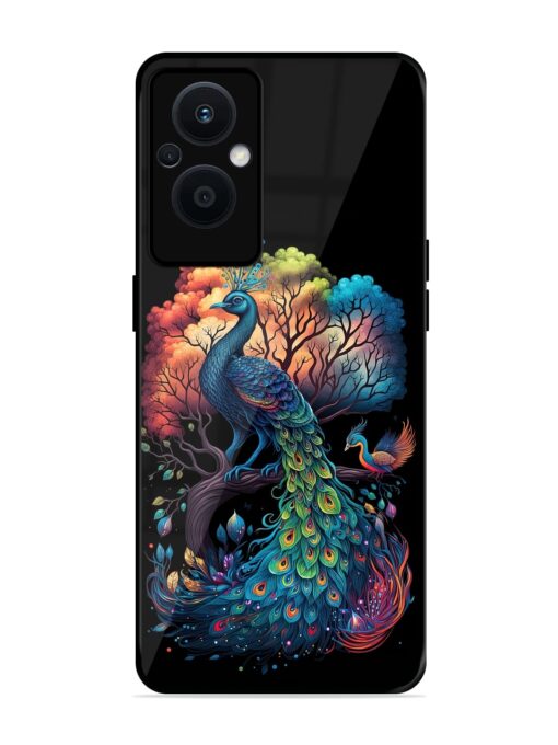 Peacock Tree Art Glossy Metal Phone Cover for Oppo F21 Pro (5G)