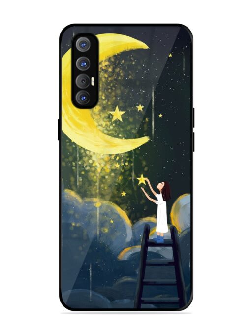 Moonlight Healing Night Illustration Glossy Metal TPU Phone Cover for Oppo Reno 3 Pro