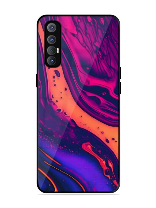 Fluid Blue Pink Art Glossy Metal Phone Cover for Oppo Reno 3 Pro