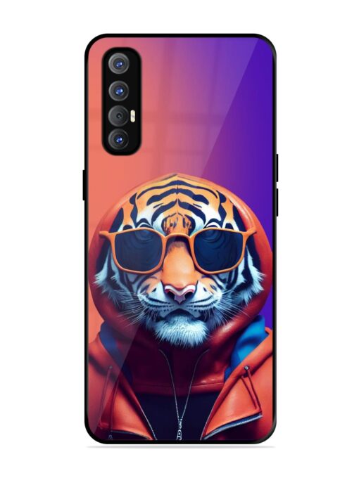 Tiger Animation Glossy Metal Phone Cover for Oppo Reno 3 Pro