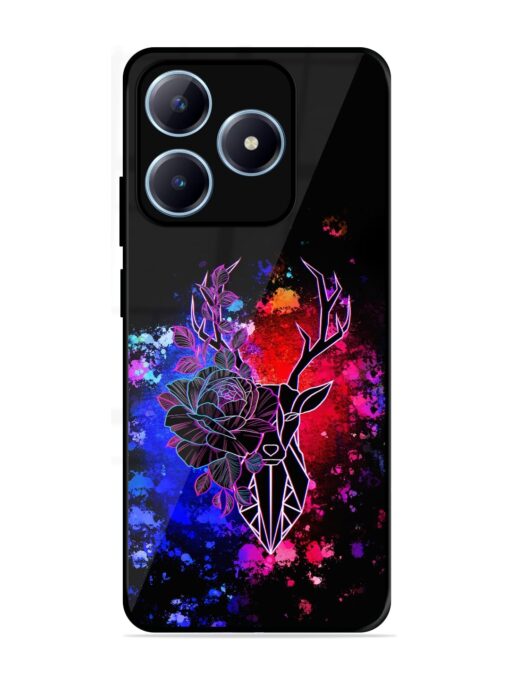 Floral Deer Art Glossy Metal Phone Cover for Realme C63 (4G)