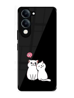 Cat Love Glossy Metal Phone Cover for Vivo Y19 (5G)