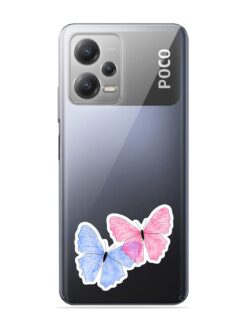 Pink And Blue Butterfly Transparent Printed Mobile Case for Xiaomi Redmi Note 12 (5G)