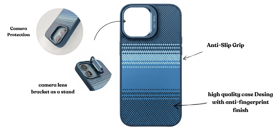 Premium Blue Shield Pattern Case For Apple Iphone 17 (with Camera Stand Bracket) Zapvi
