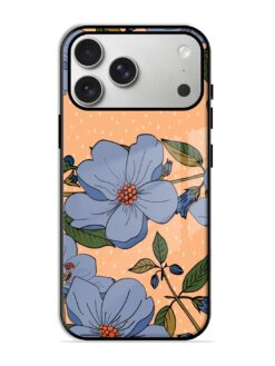 Blue Flowers And Green Leaves On An Orange Background Premium Glass Case for Apple Iphone 17 Pro Max