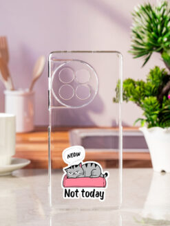 Not Today Lazy Cat Transparent Printed Mobile Case for Oneplus 11R (5G)