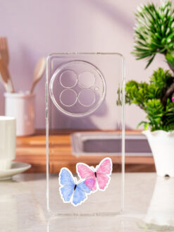 Pink And Blue Butterfly Transparent Printed Mobile Case for Oneplus 13 (5G)