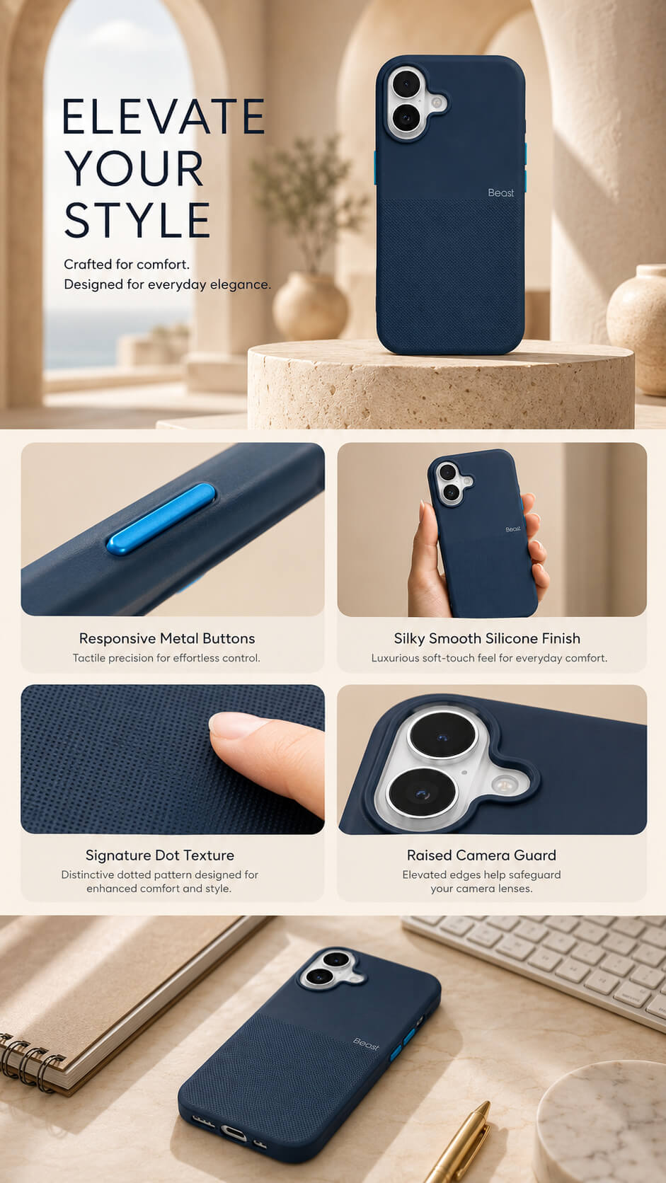Premium Textured Grip Blue Silicone Cover For Apple Iphone 12 Zapvi