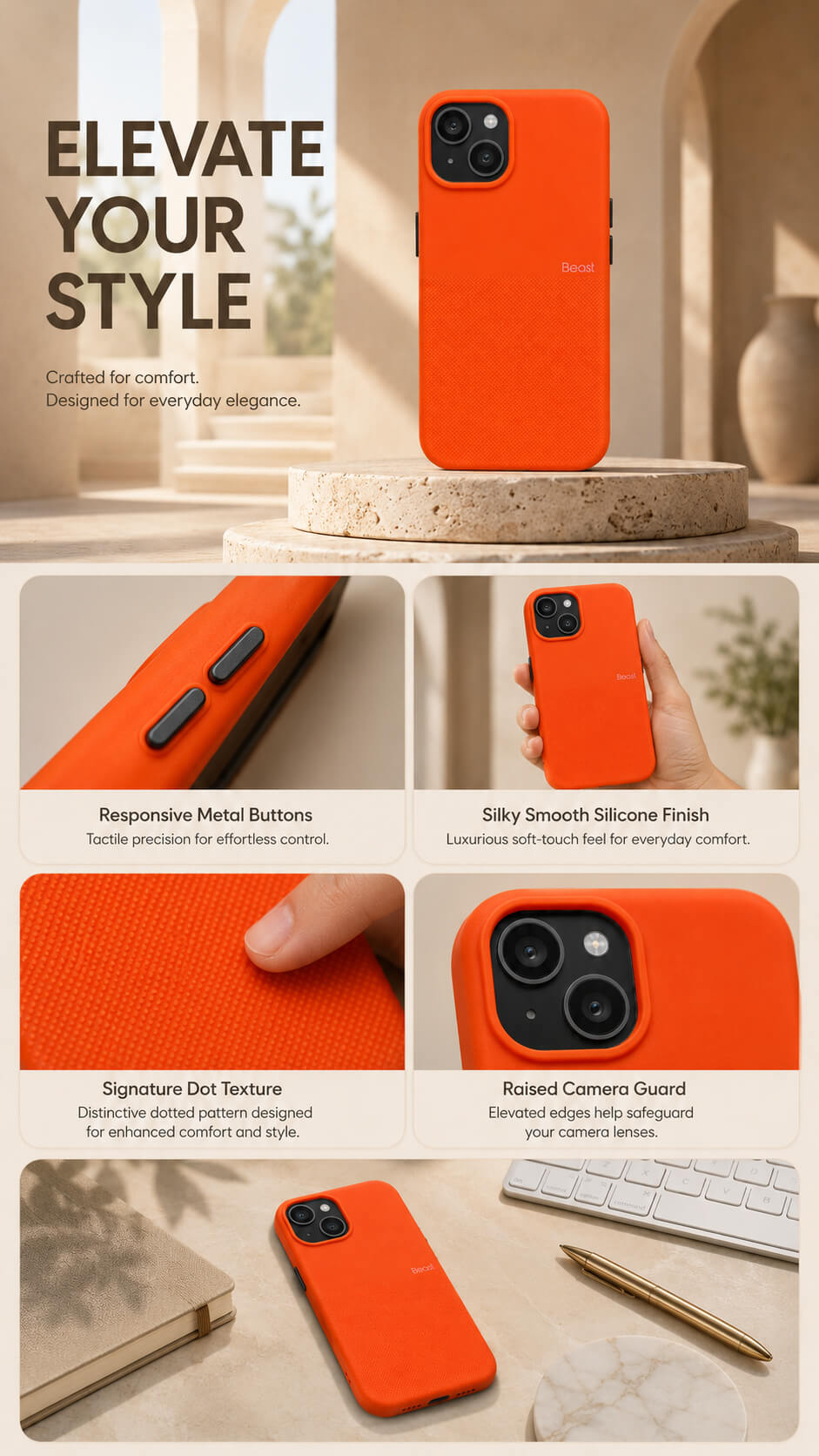 Premium Textured Grip Orange Silicone Cover For Apple Iphone 12 Zapvi